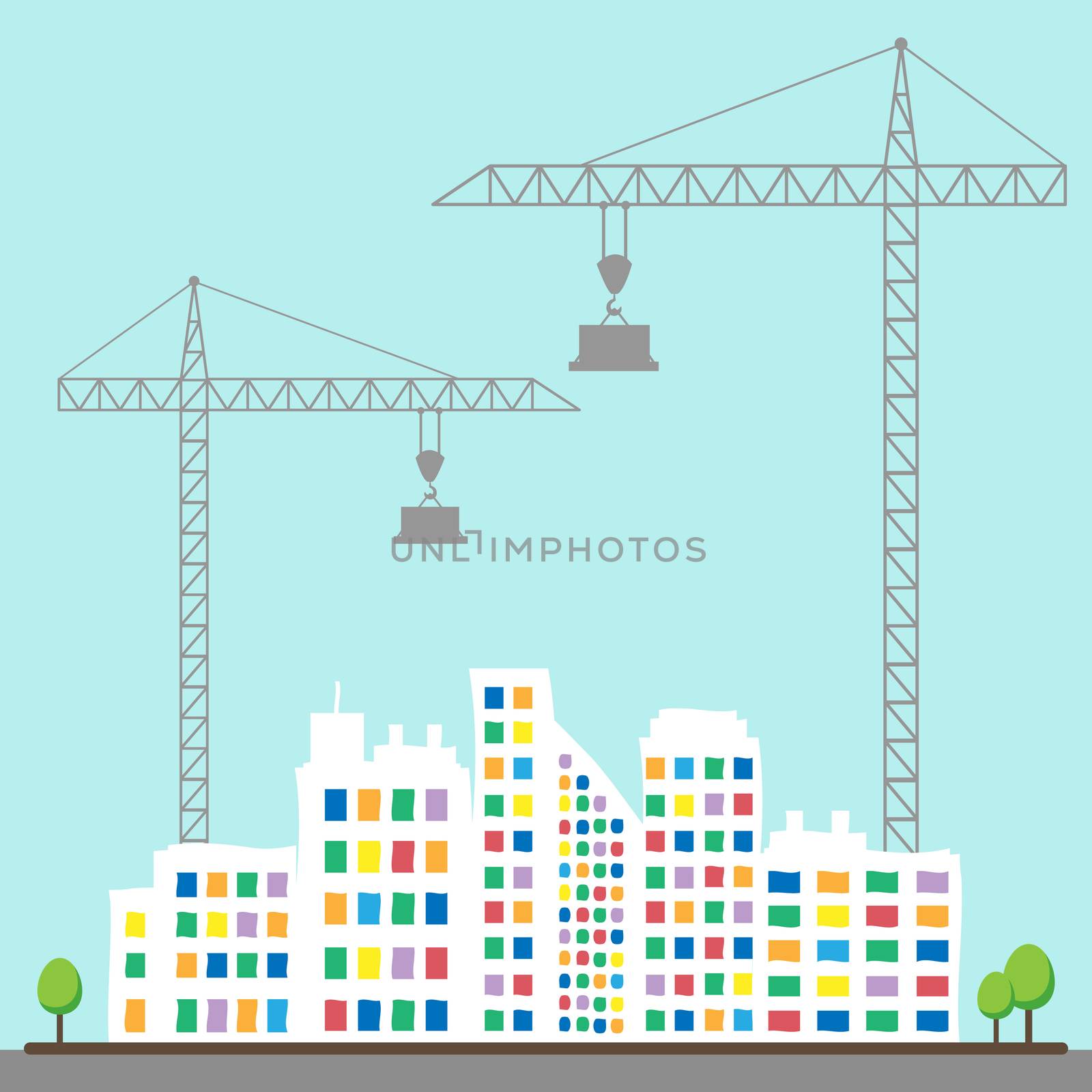 Apartment Construction Crane Describes Building Condominiums 3d Illustration