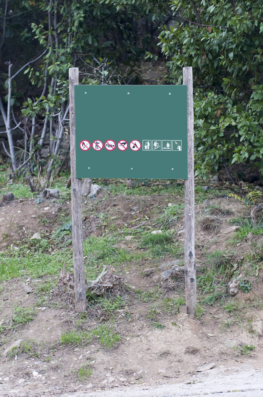 wooden board in forest at imitos mountain