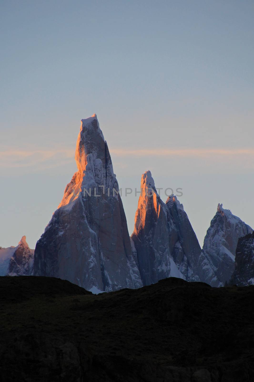 Cerro Torre mountainline at sunset, Los Glaciares National Park, El Challten, Patagonia, Argentina
