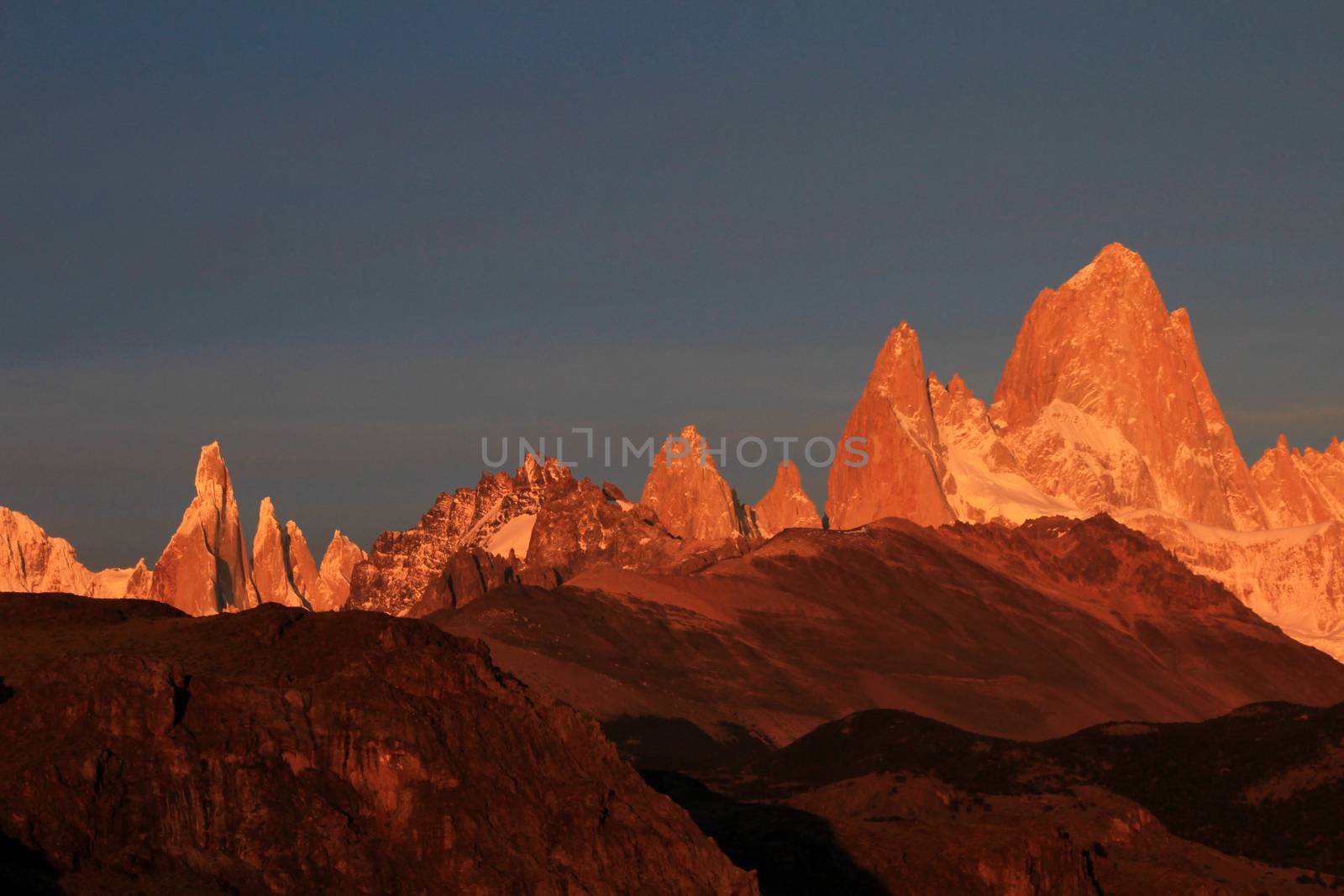 Fitz Roy and Cerro Torre mountainline at sunrise, Patagonia, Argentina by cicloco