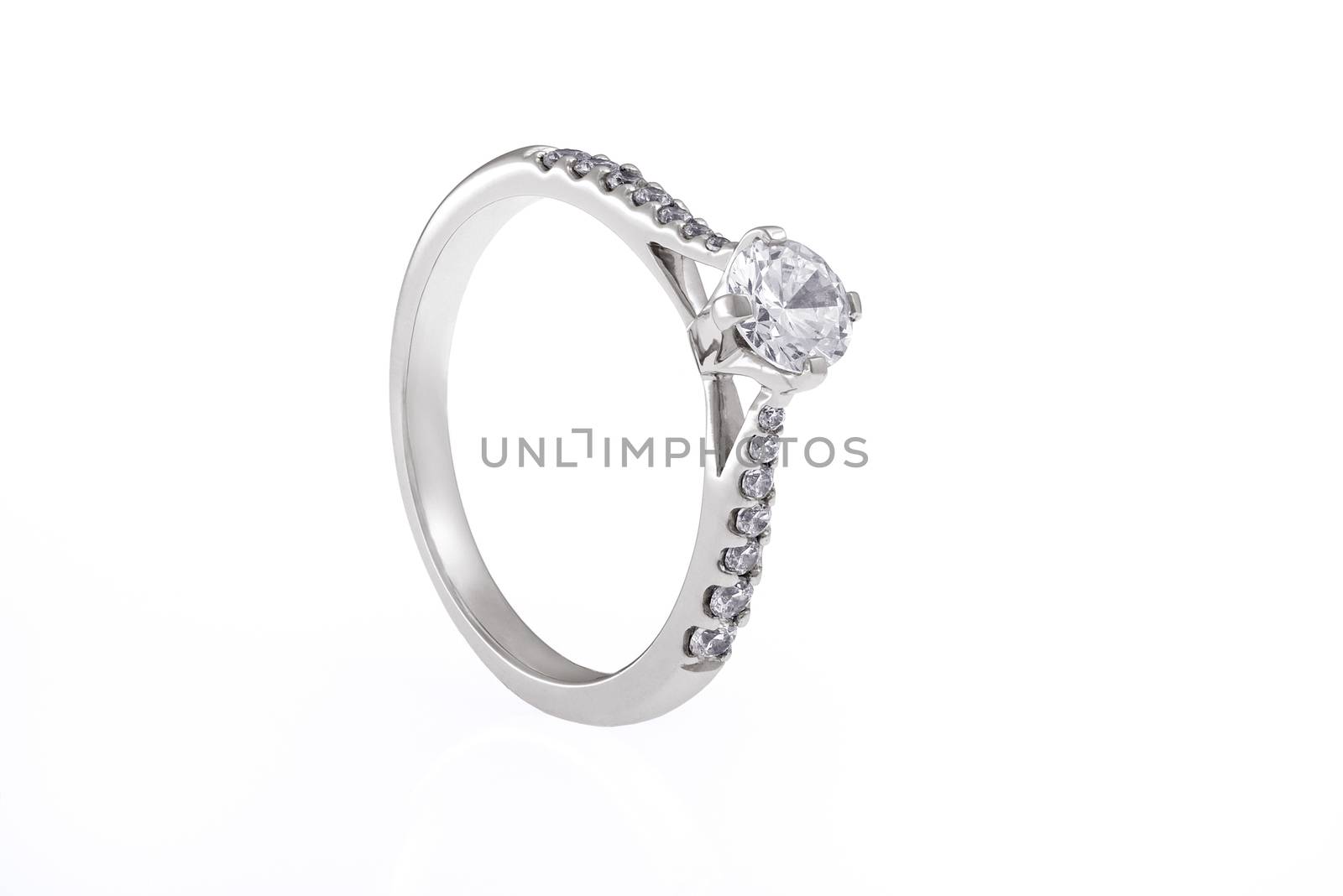 Silver Ring Jewellery with Swarovski Crystals on White Background