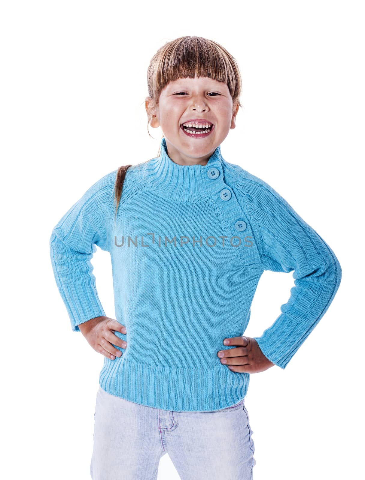Happy smiling six years girl portrait isolated