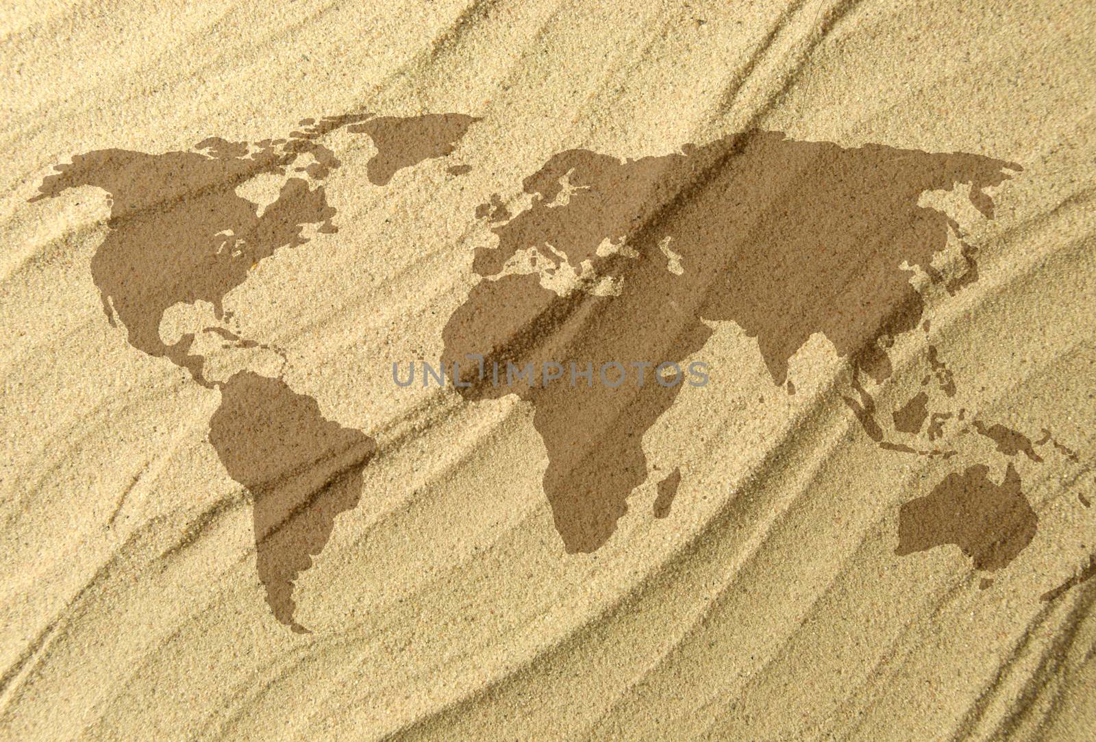 World map in the sand  by unikpix