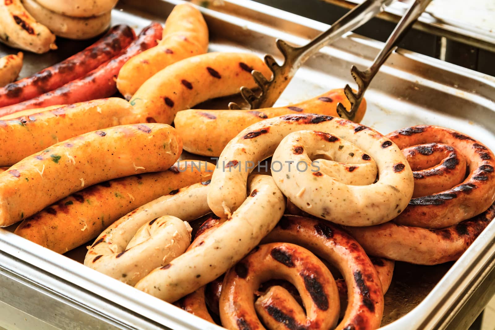 Closeup picture of roasted sausages