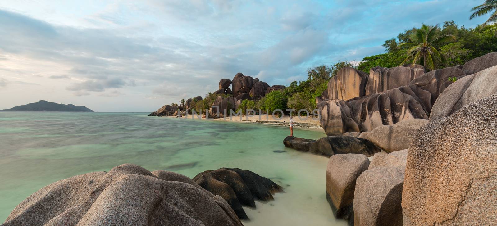 Dramatic sunset at Anse Source d'Argent beach, La Digue island, Seychelles by kasto