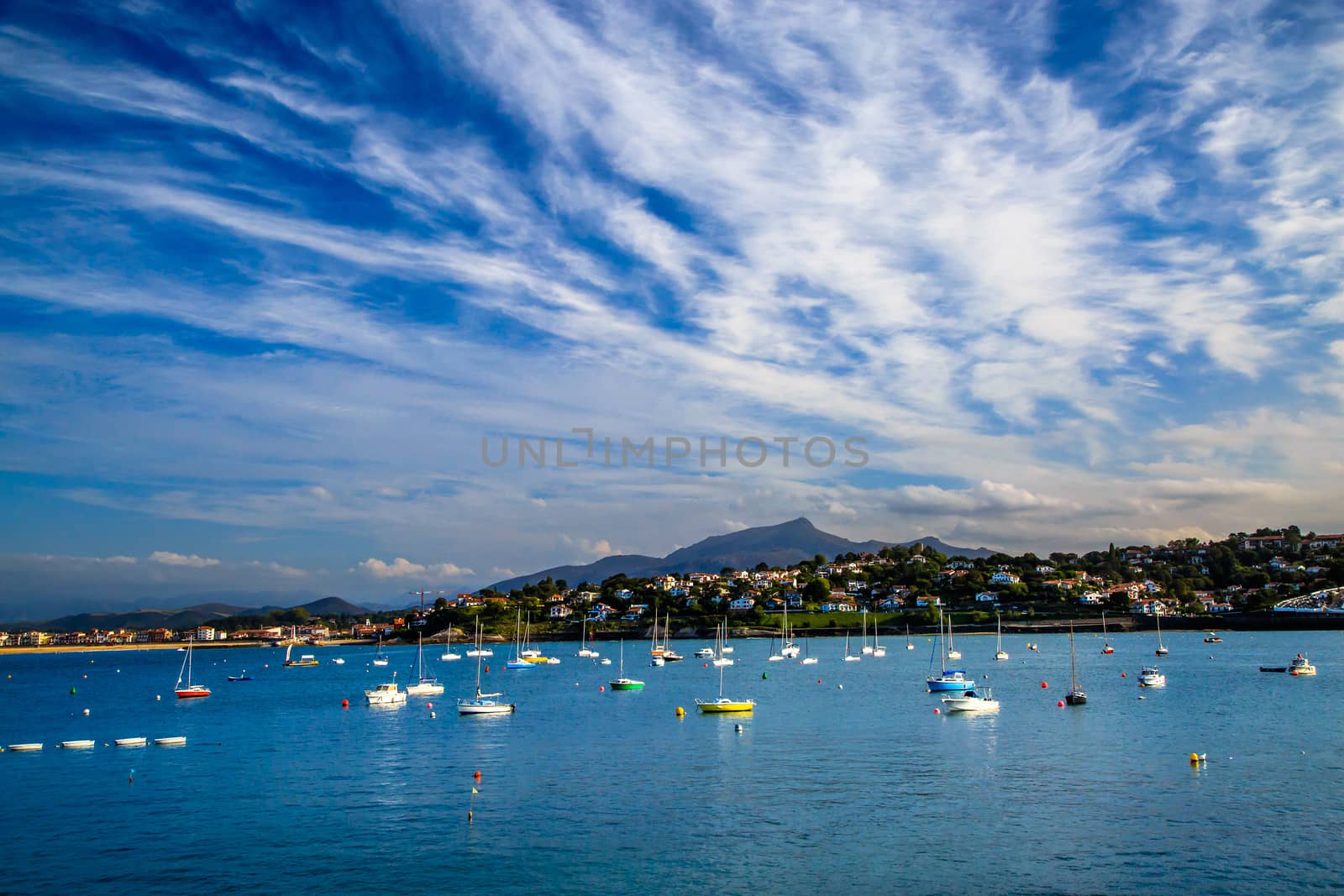 Saint jean de Luz bay with luxurious boats on a sea by pixinoo