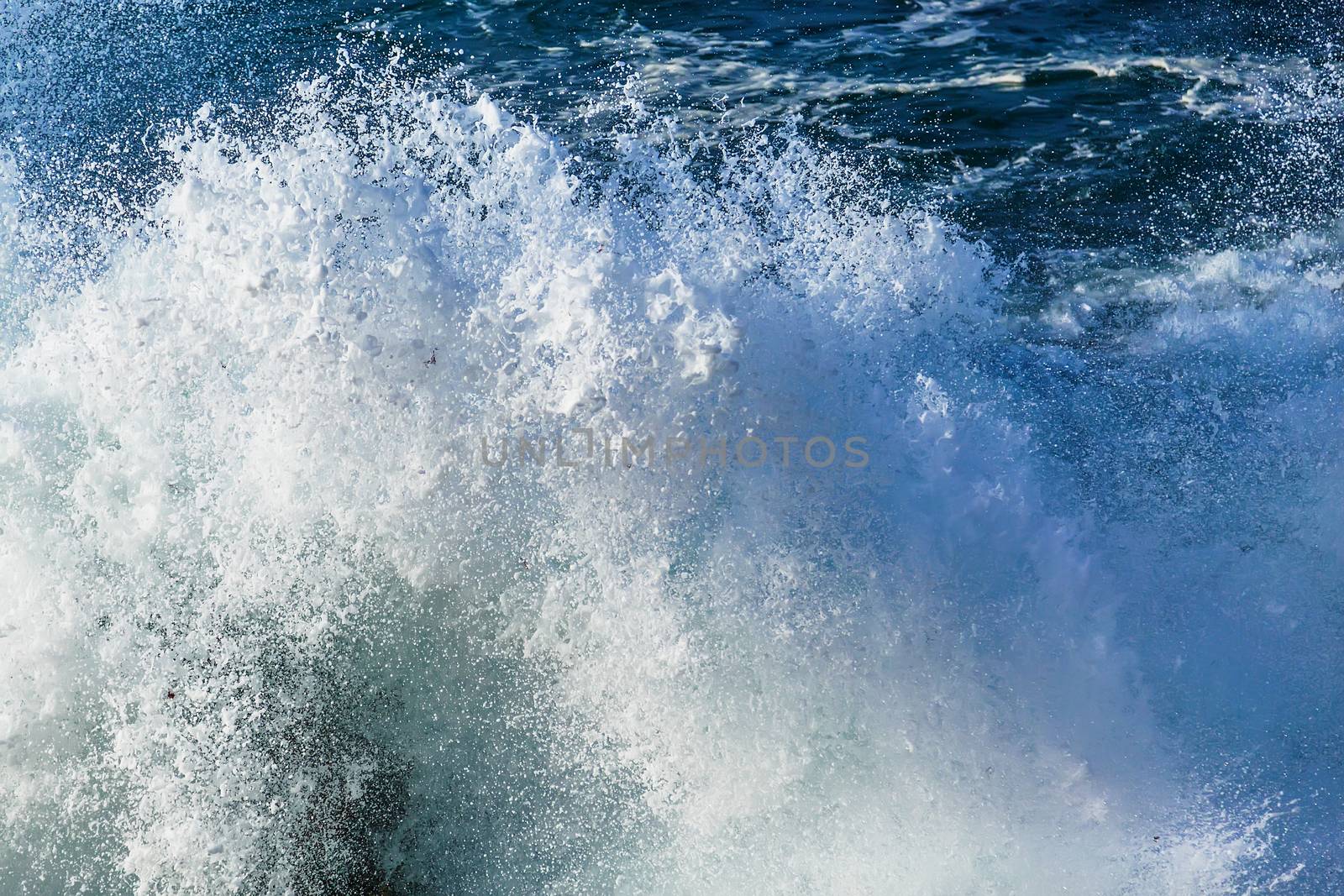 Seascape with rocks, foam and spray of the waves