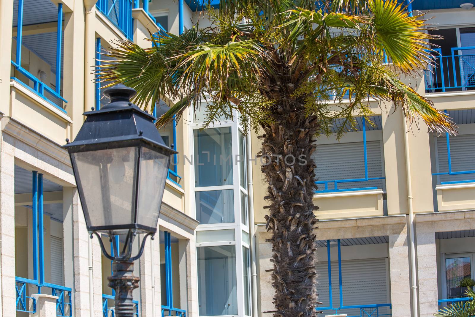 Modern apartment buildings exteriors in sunny day