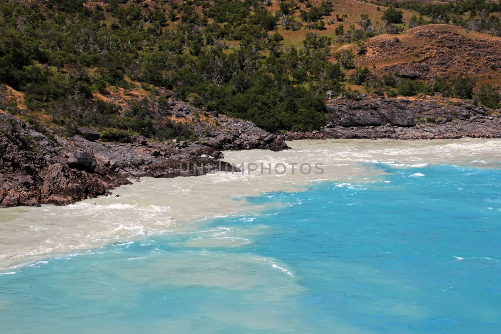 Confluence of Baker river and Neff river, Chile