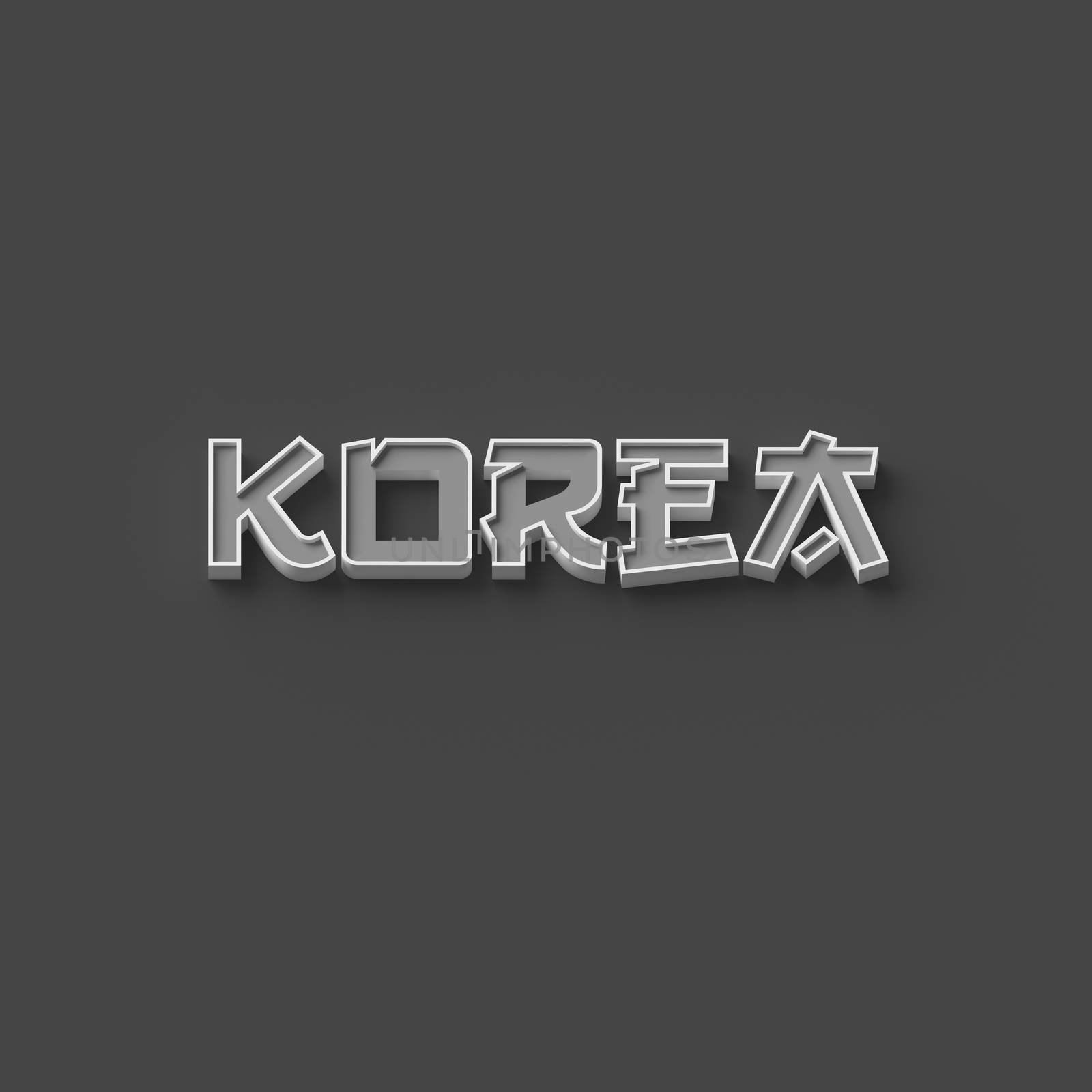 3D RENDERING WORDS "KOREA" ON BLACK PLAIN BACKGROUND
