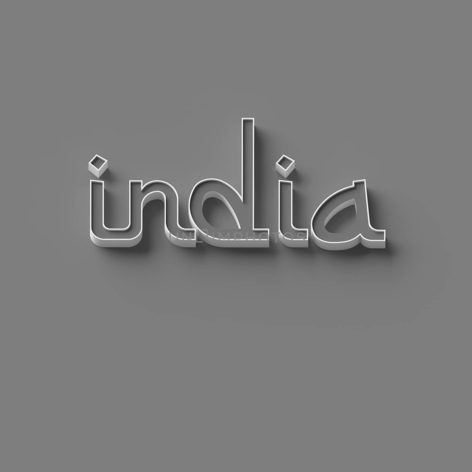 3D RENDERING WORDS "india" ON BLACK PLAIN BACKGROUND
