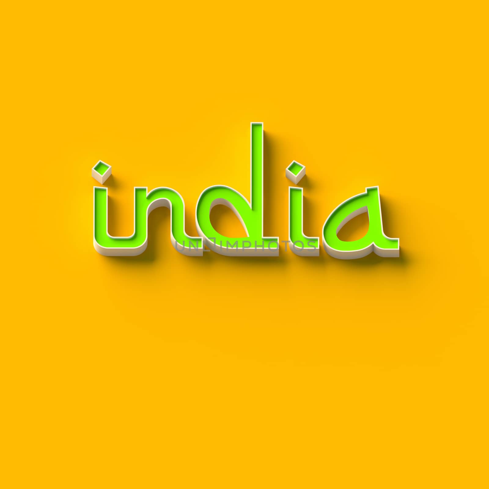 3D RENDERING WORDS "india" ON YELLOW PLAIN BACKGROUND