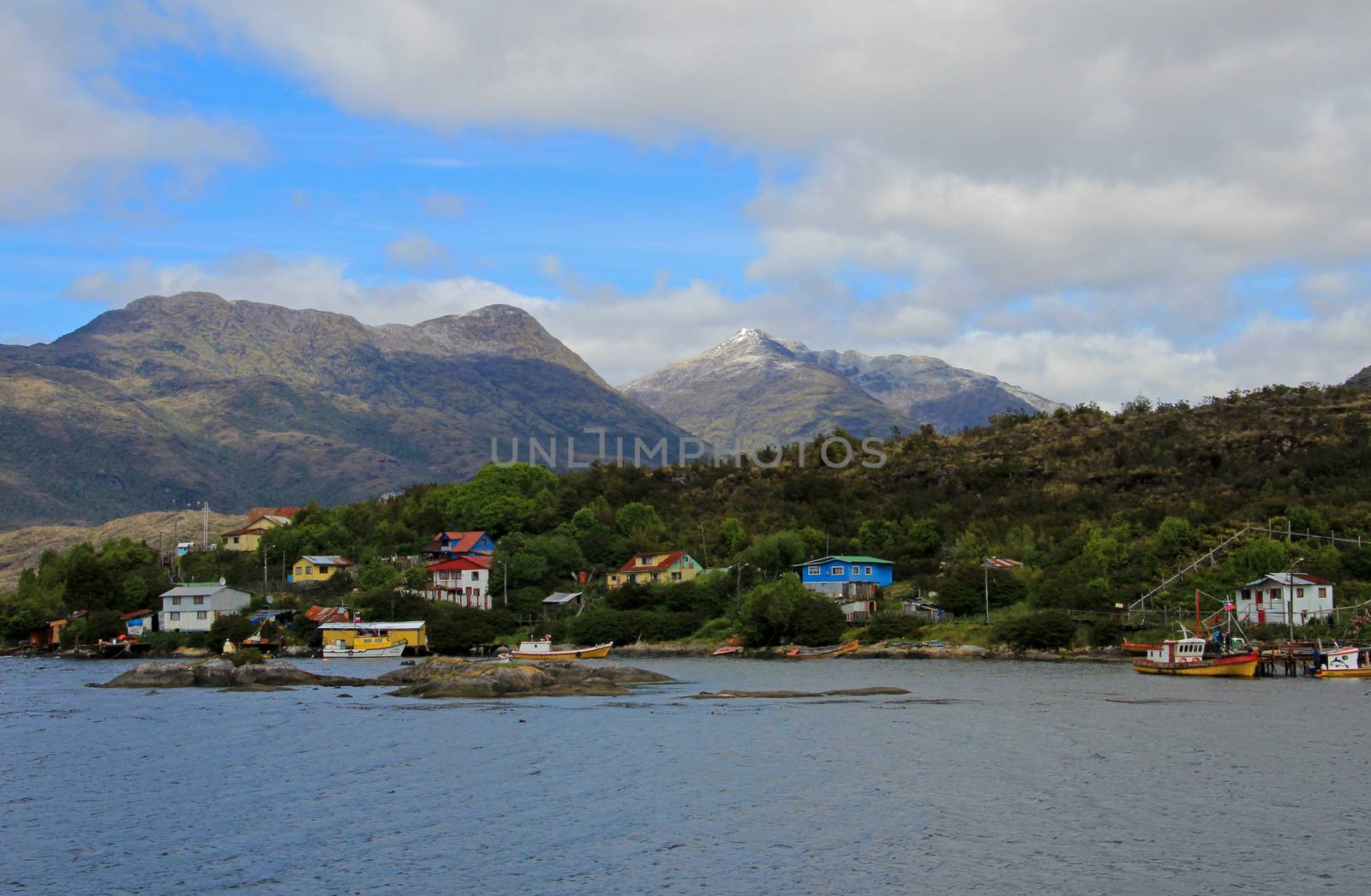 The isolated Puerto Eden in Wellington Islands, fiords of southern Chile, Province Ultima Esparanza