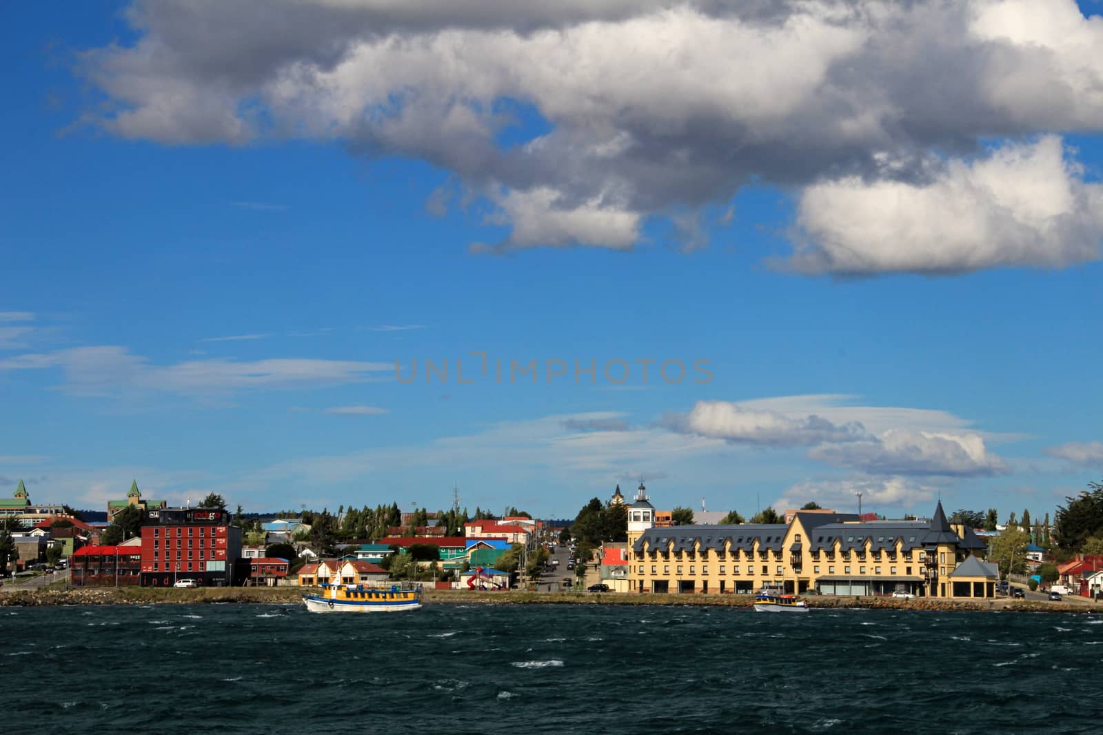 Waterfront view of Puerto Natales, Chile by cicloco