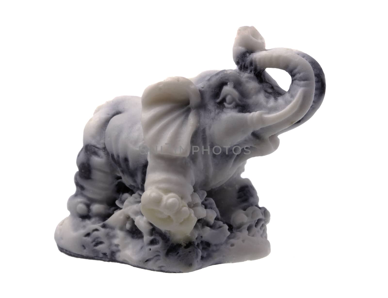 Grey Stone Elephant Figurine on white Background