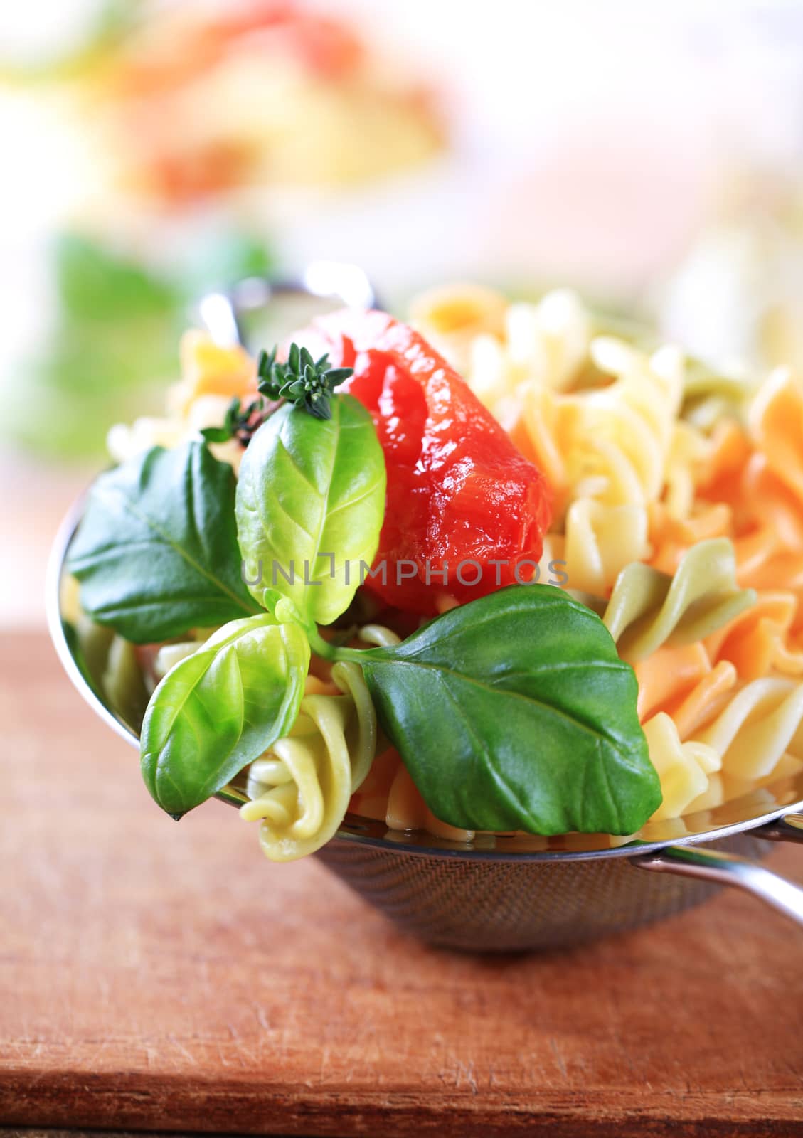 Tricolor corkscrew pasta  by Digifoodstock