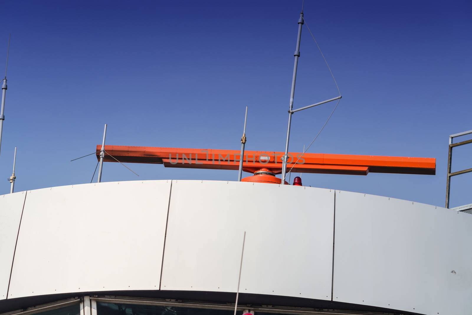 Radar at the airport, air traffic control and blue sky