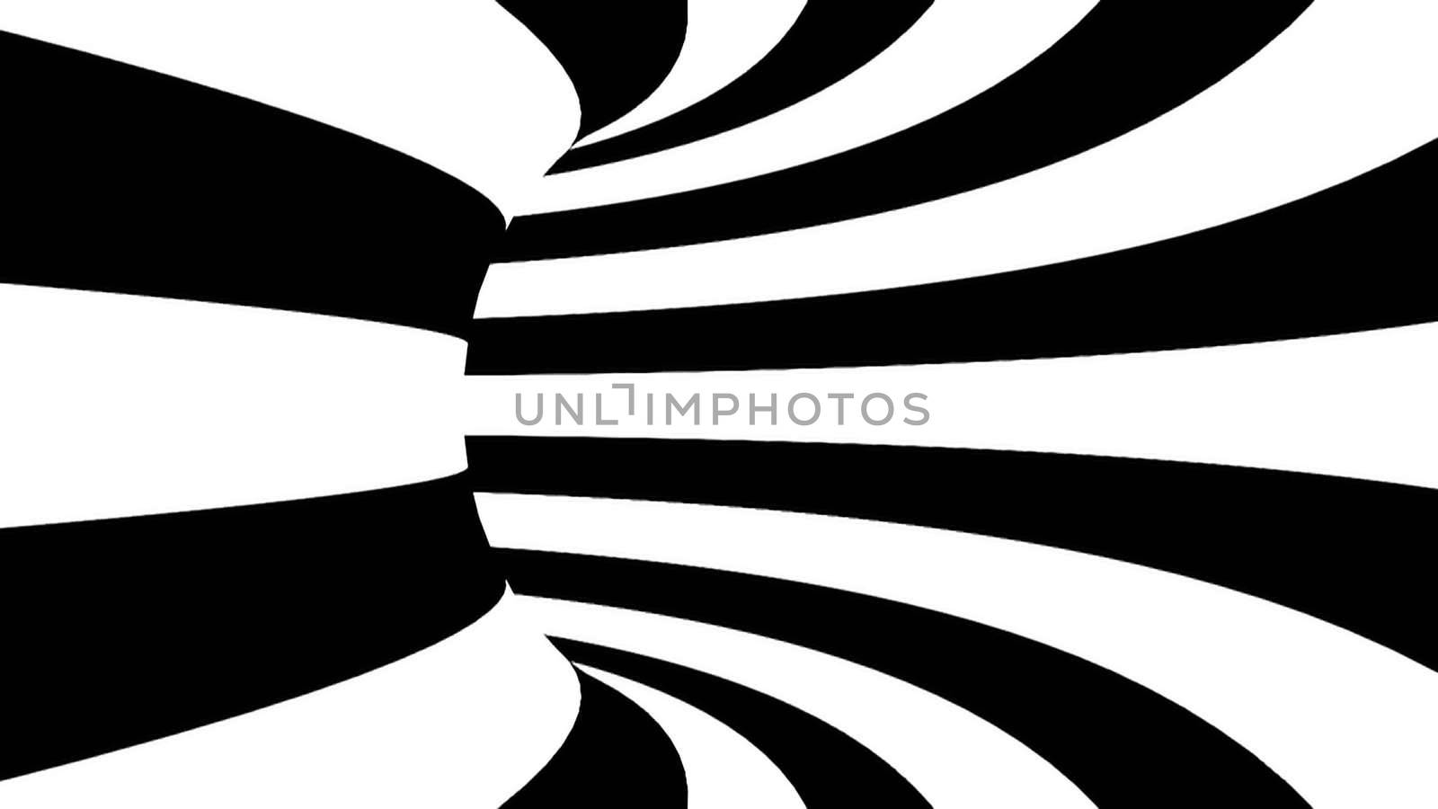 Black and white hypnotic tunnel. 3d rendered.