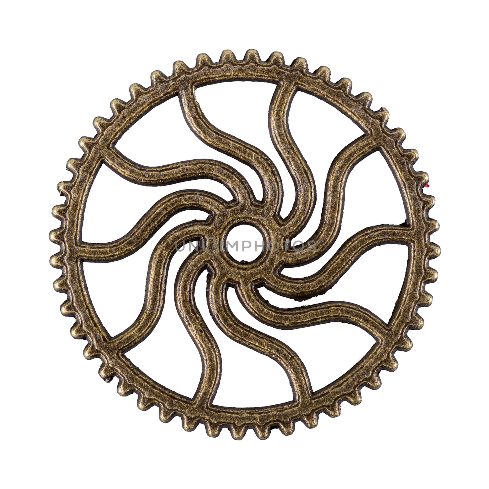 Brass gear isolated on a white background