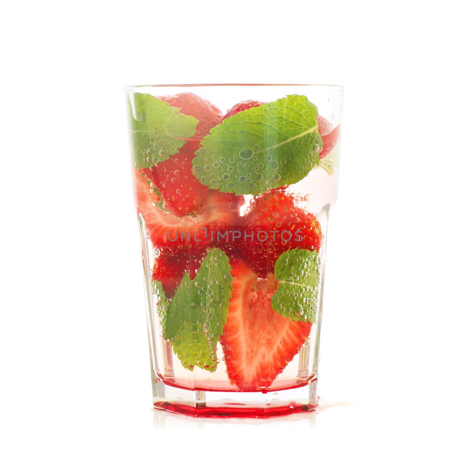 Strawberry long drink mojito, isolated on white background