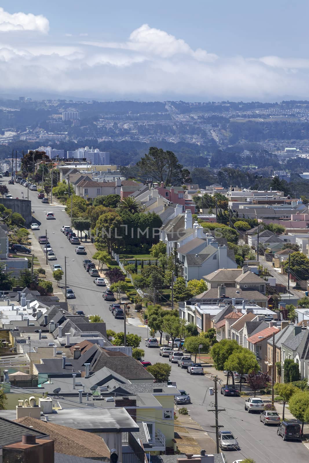 This is an image of San francisco's 14th Avenue looking South towards, Ingleside and West Portal. Image was taken on the top of Grandview Park.