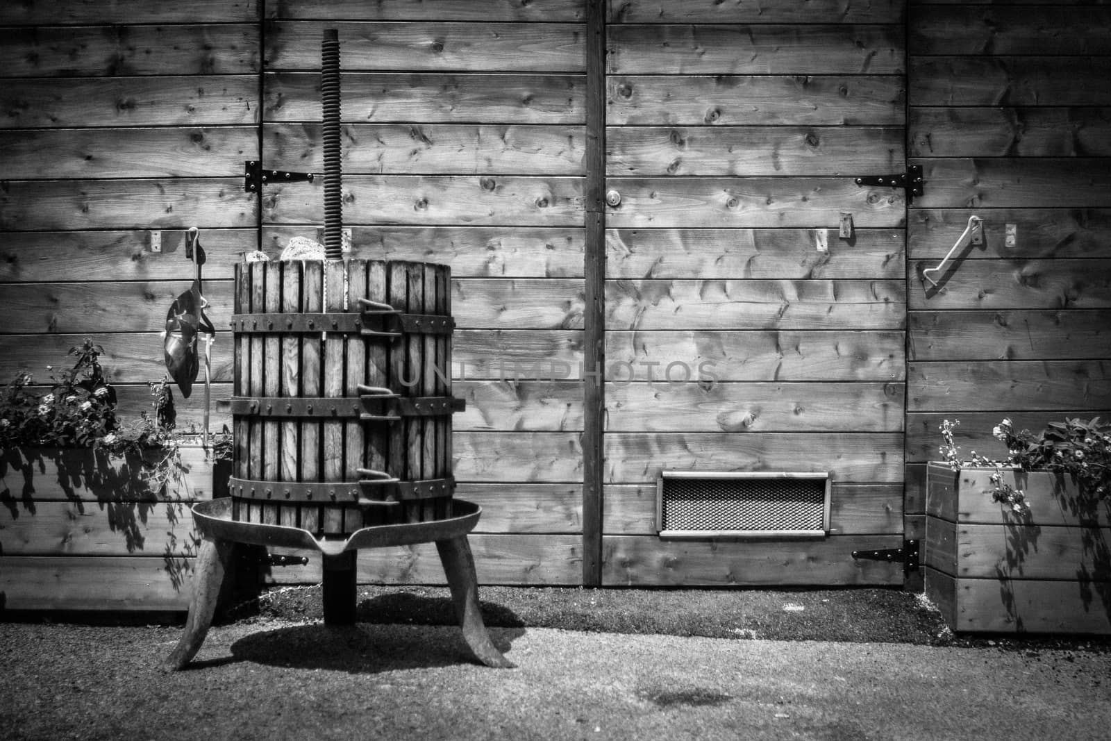 Old wine press in Black and White