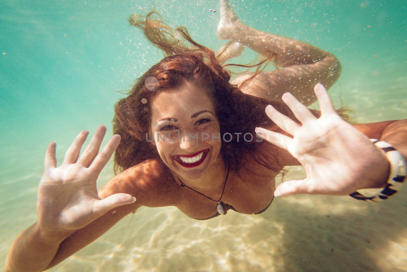 Cute Girl Swimming Under Sea by MilanMarkovic78