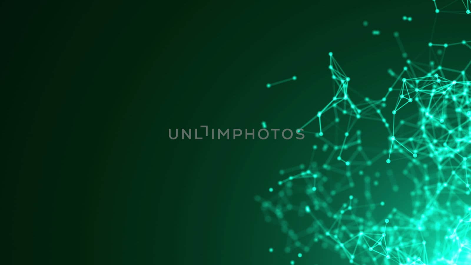 Abstract molecular structure in 3D space on green background. Looped animation.