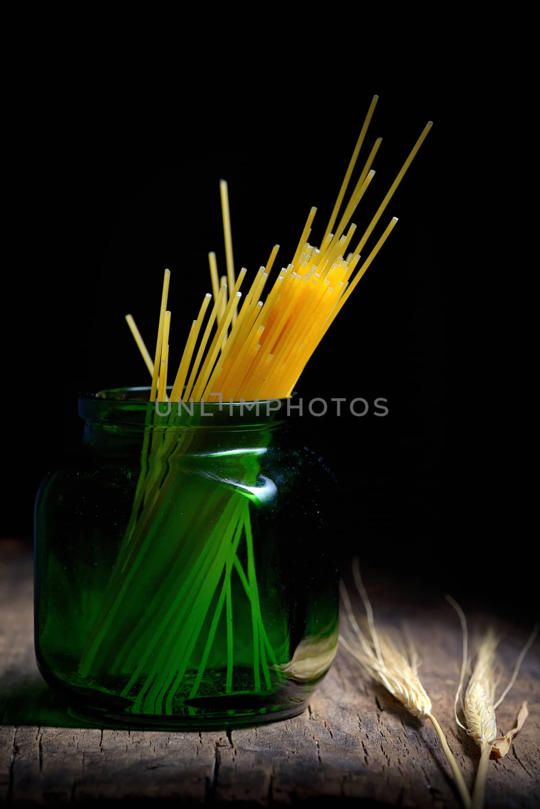 Spaghetti container jar on wooden table