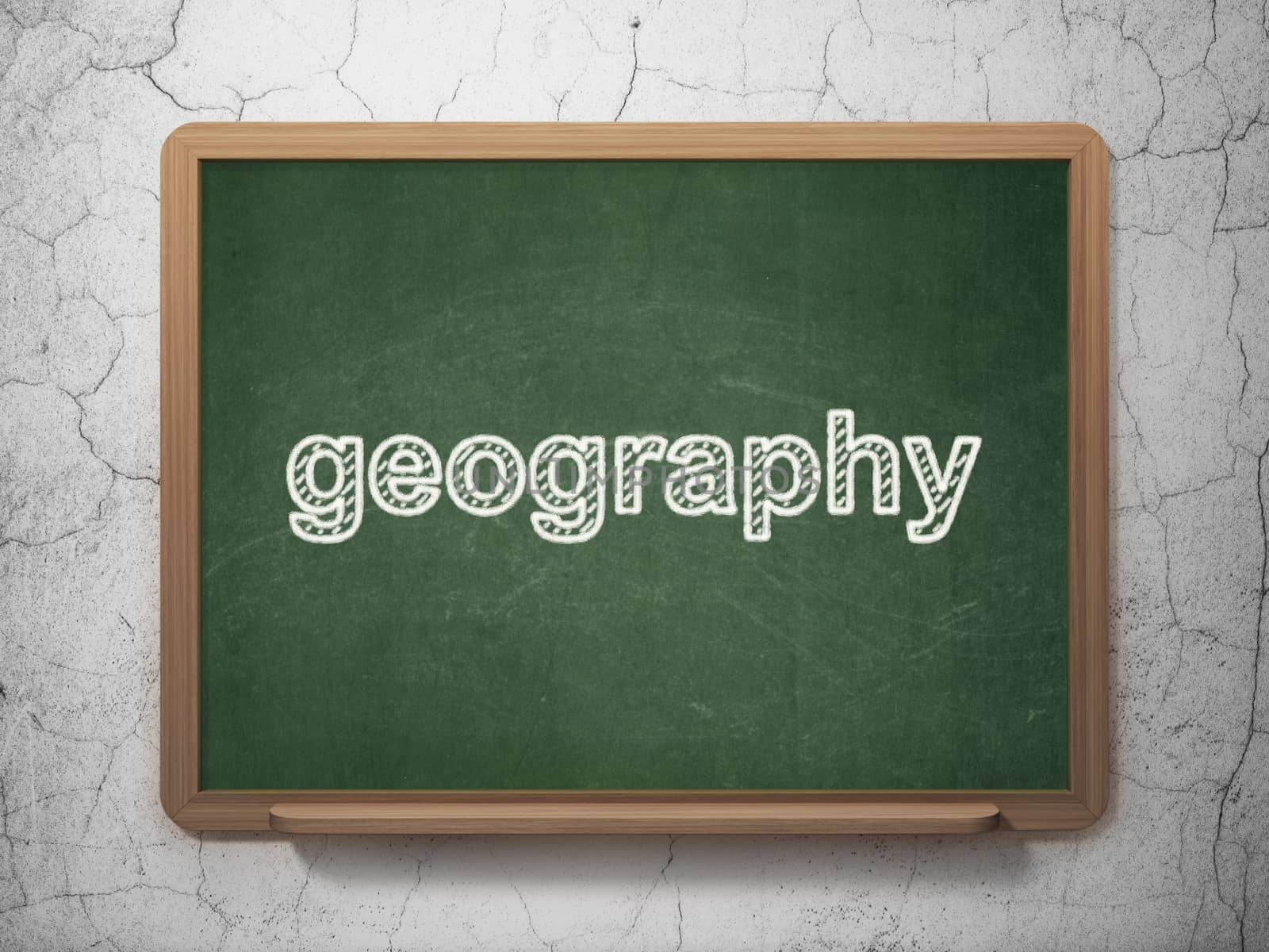 Science concept: text Geography on Green chalkboard on grunge wall background, 3D rendering