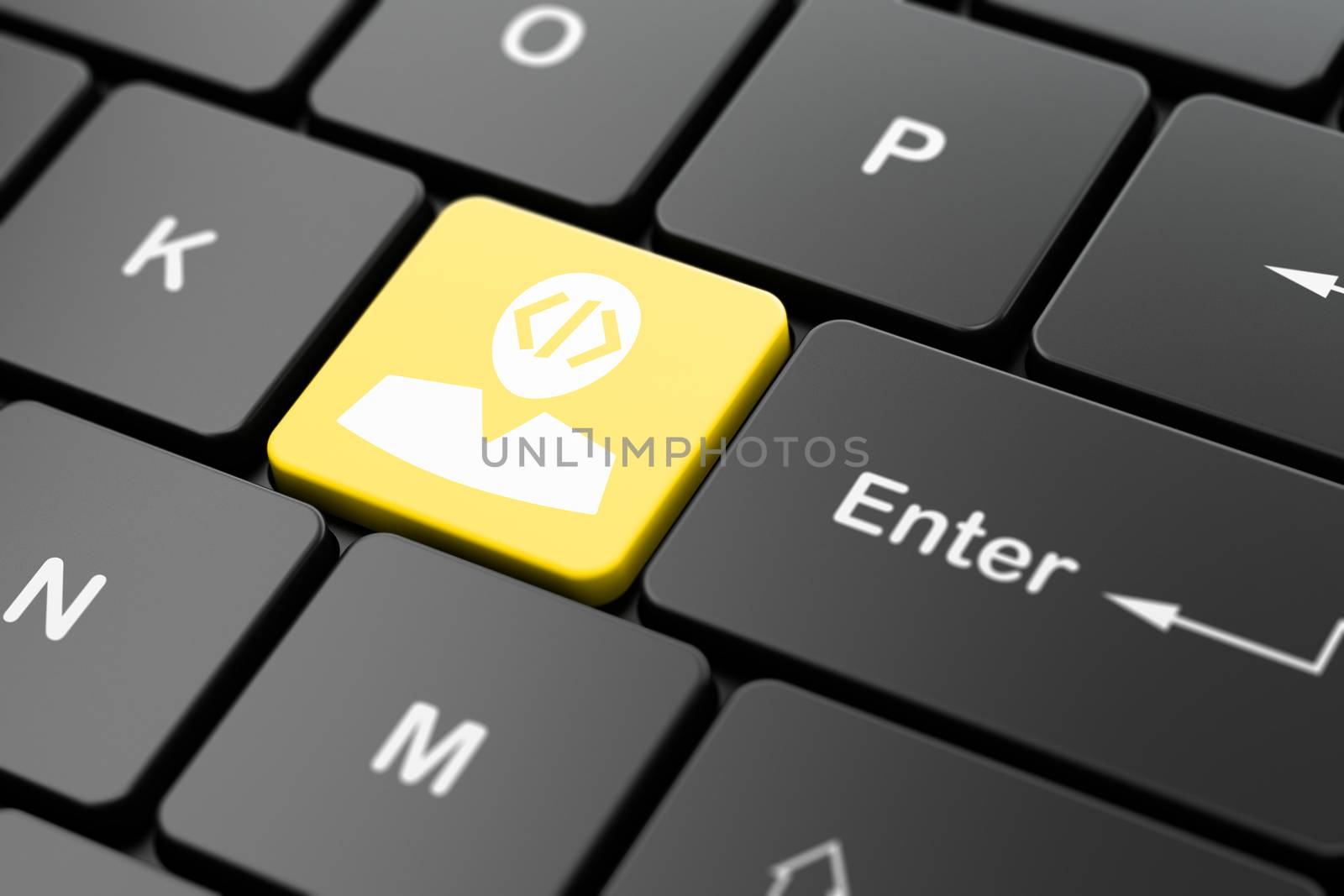 Software concept: computer keyboard with Programmer icon on enter button background, 3D rendering