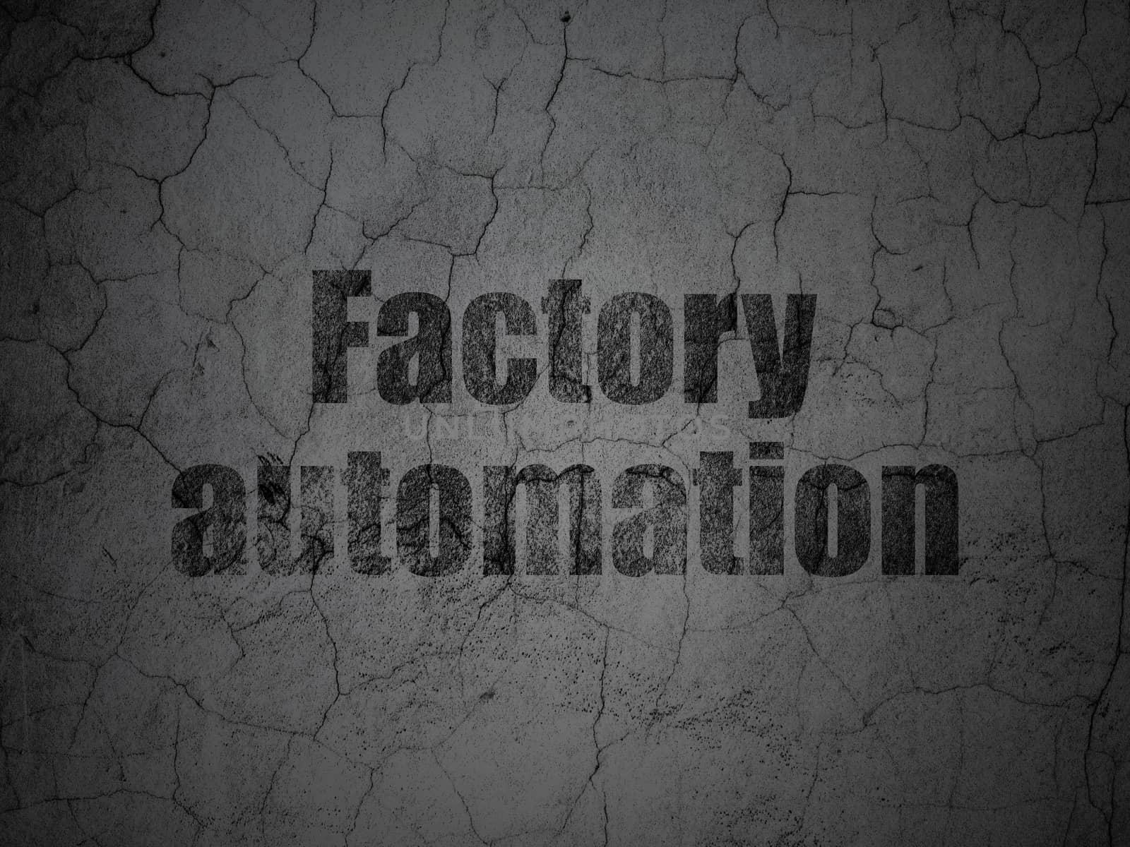 Industry concept: Black Factory Automation on grunge textured concrete wall background