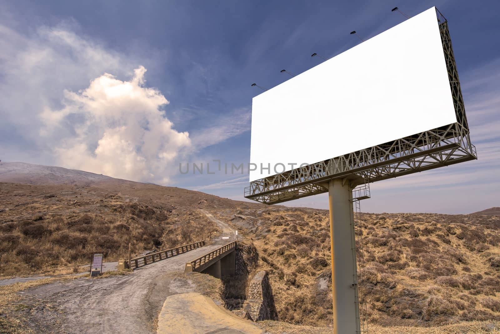 billboard blank on countryside road for advertising background by casanowe