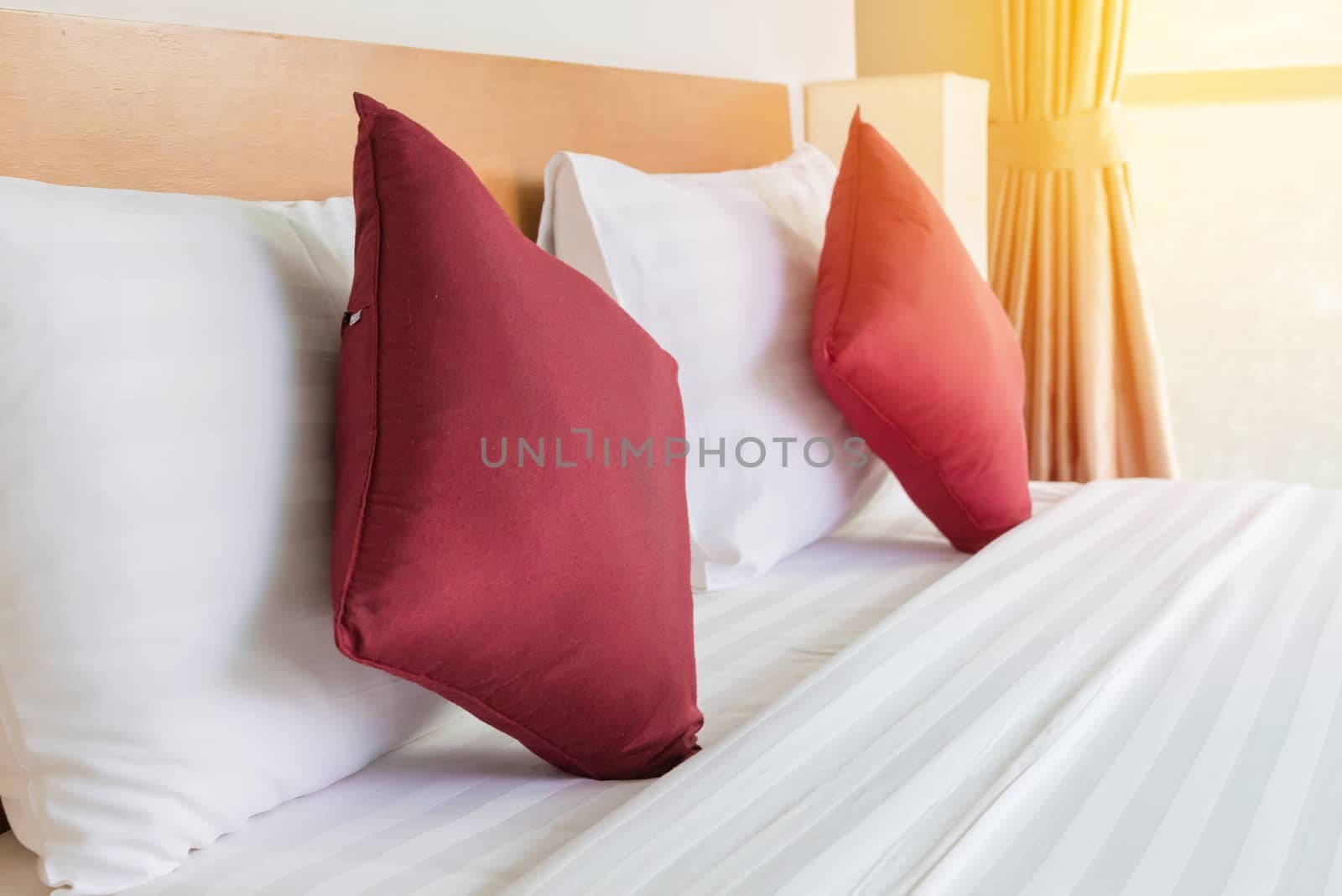 Bedroom with bed and pillow for relaxation.