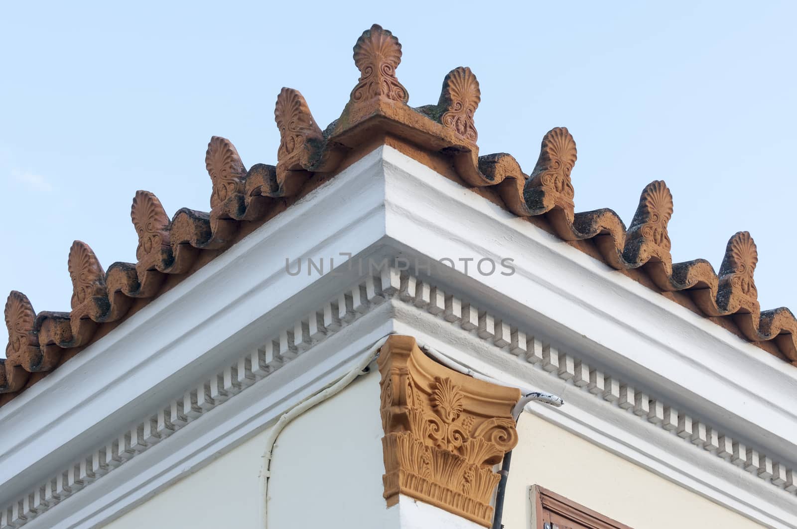 stoneware roof decoration in old building