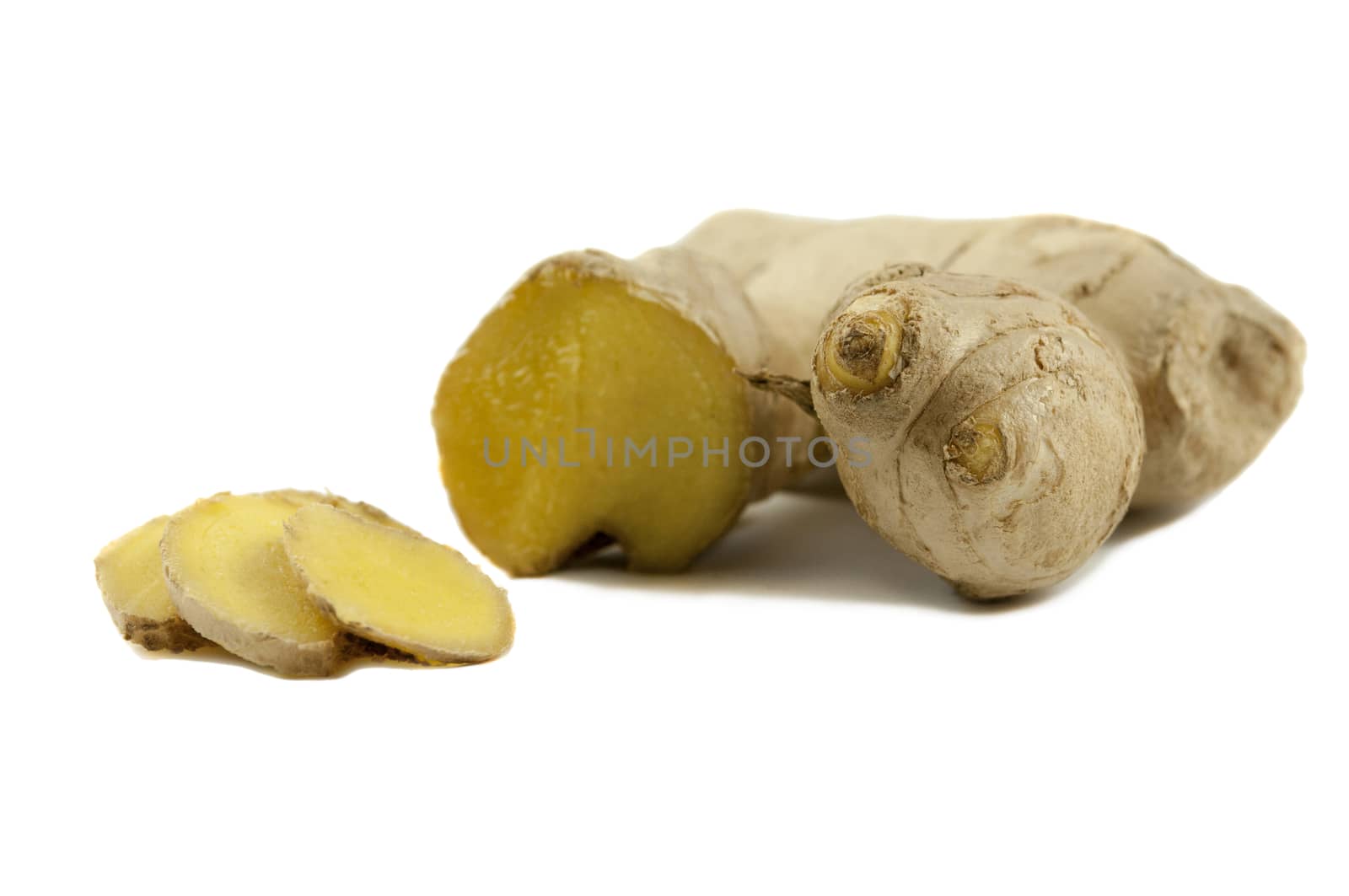 Ginger root with cut pieces