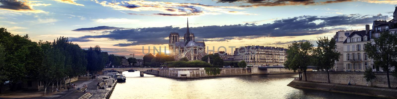 Ile de la Cite and Notre Dame at sunset, Paris, France