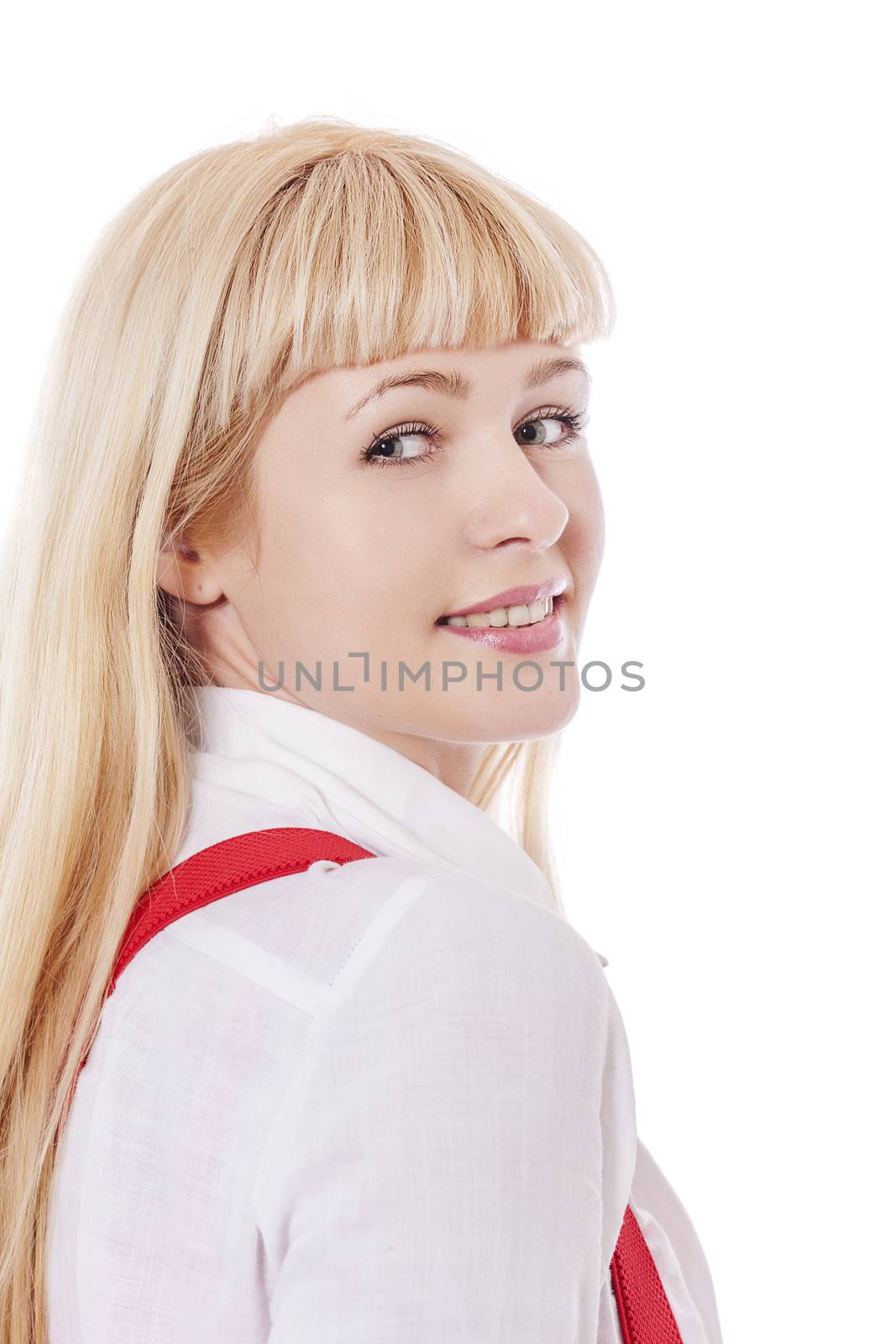 Beautiful woman with long hair wearing white isolated 