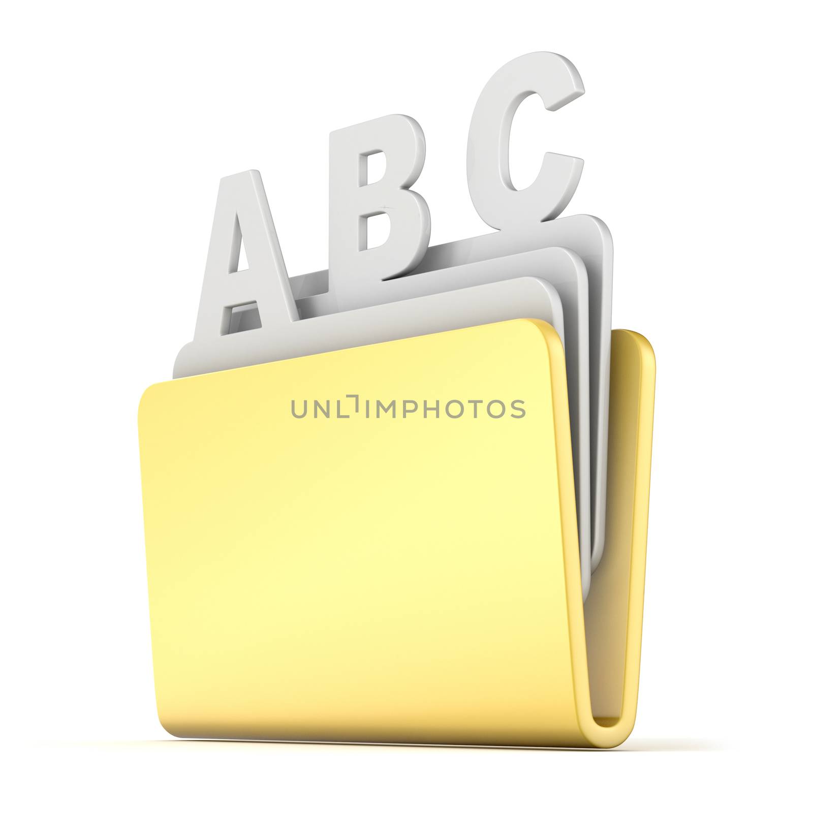 Computer folder with ABC files 3D render illustration isolated on white background
