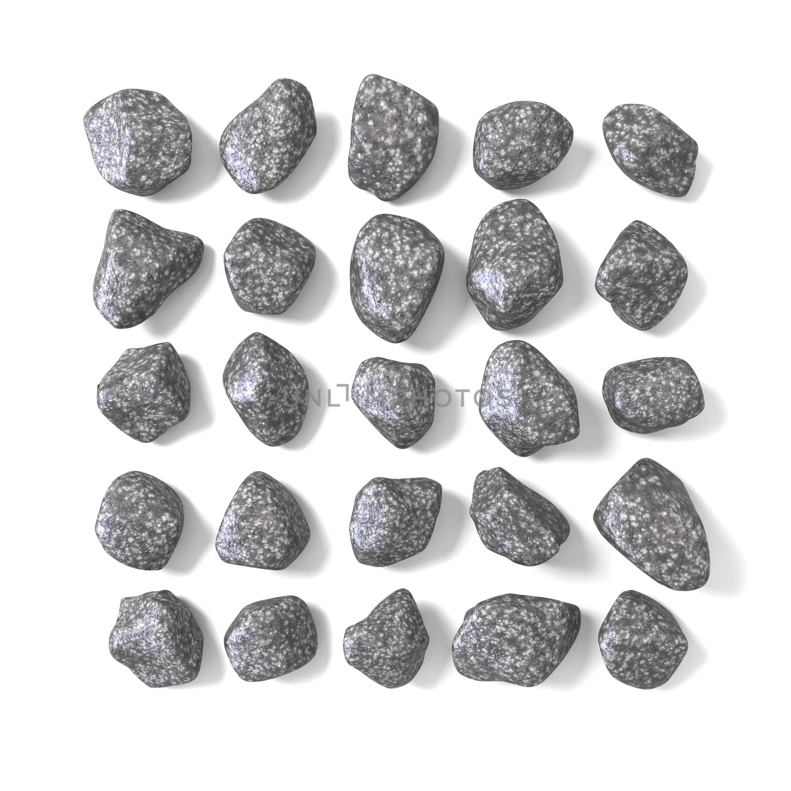 Abstract array made of rocks 3D render illustration isolated on white background