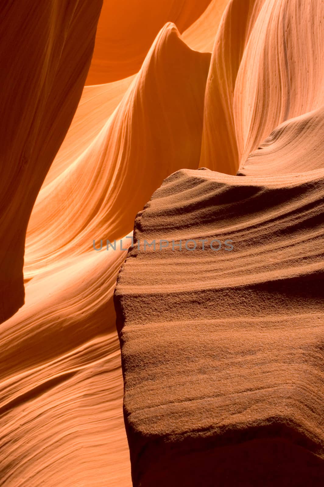 Antelope Canyon Rock Formations. Selective focus on the rock in the front of the image.