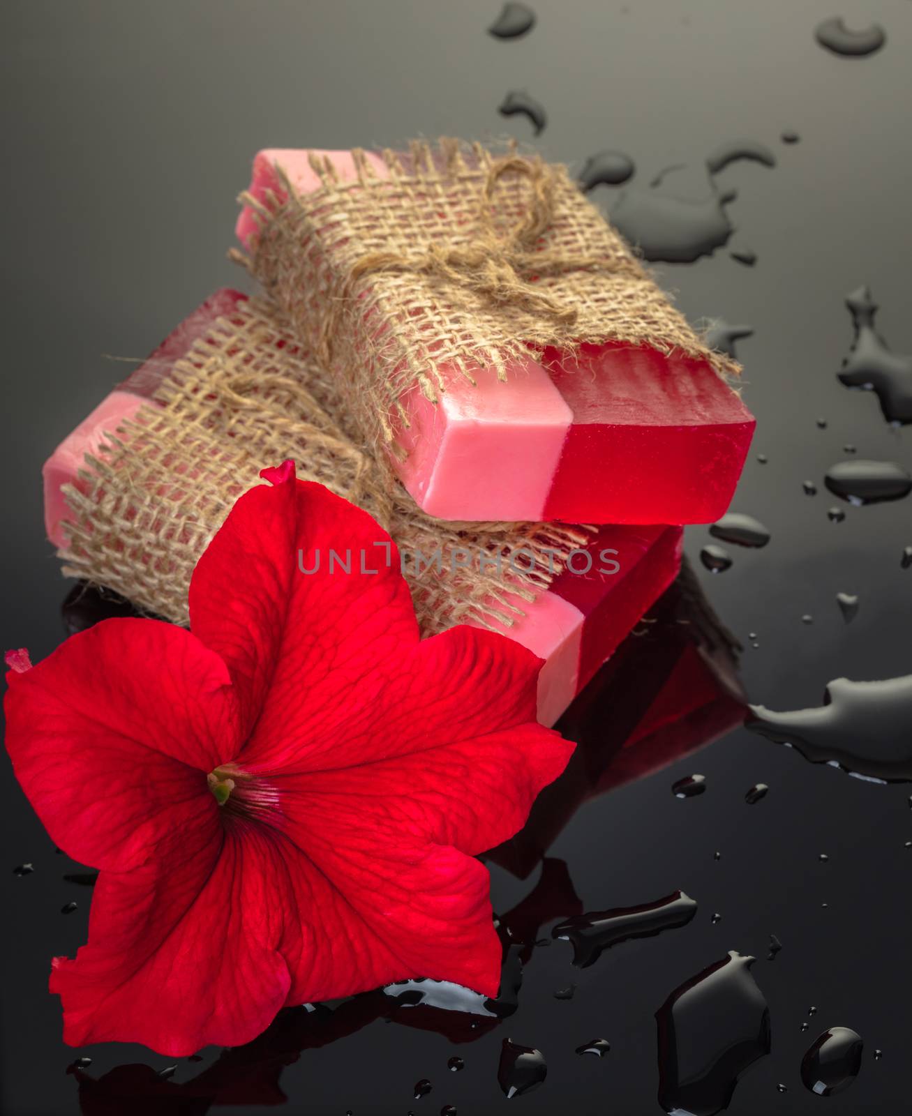 Handmade soap red with a flower  by MegaArt