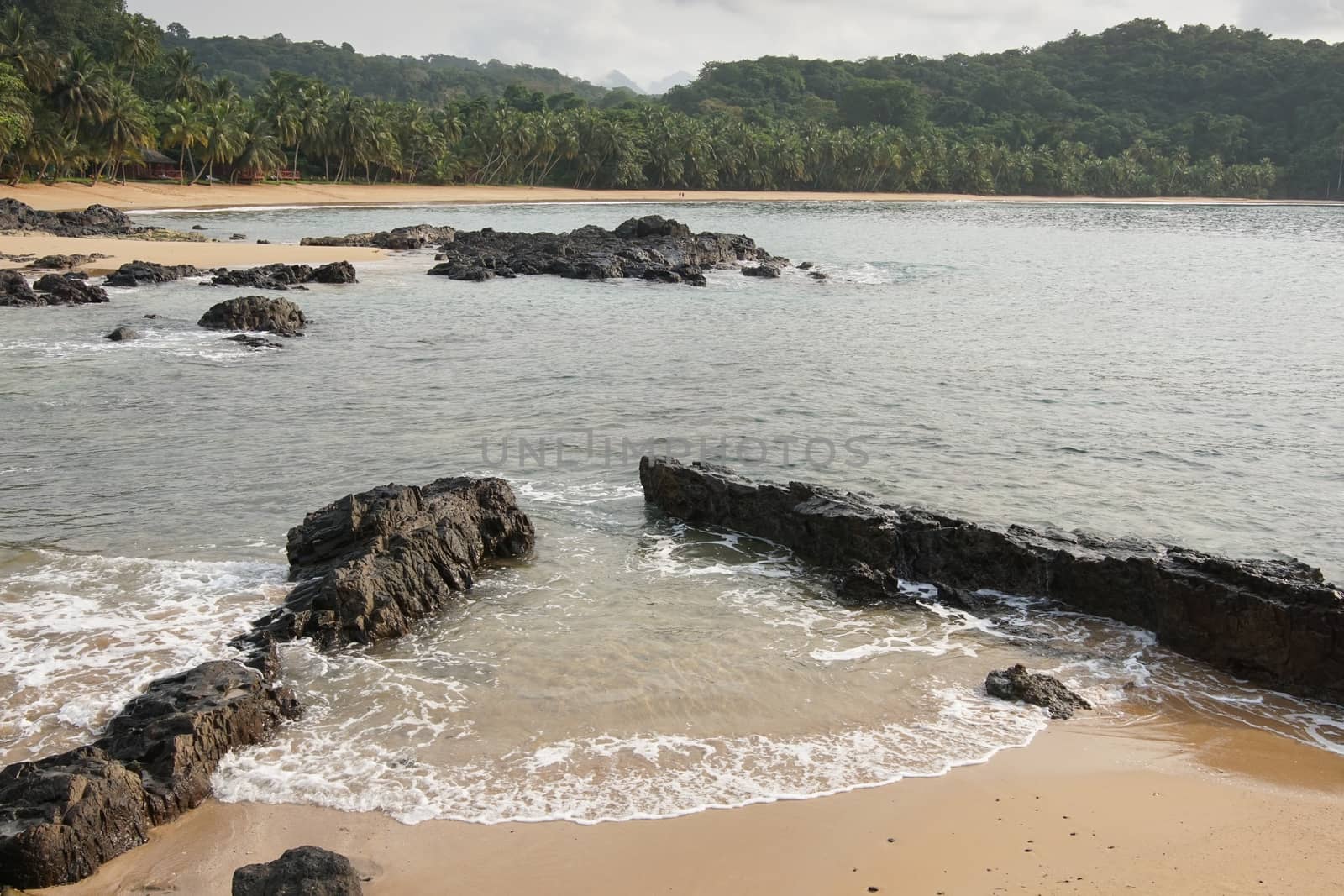 Praia Coco on an overcast day, Principe Island, Sao Tome and Principe, Africa