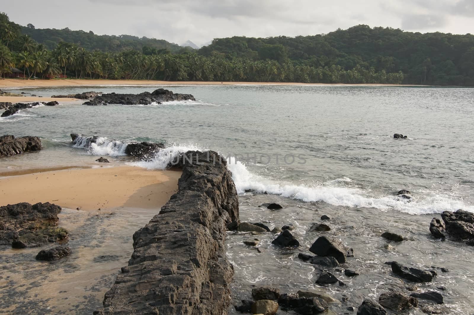 Praia Coco on an overcast day, Principe Island, Sao Tome and Principe, Africa