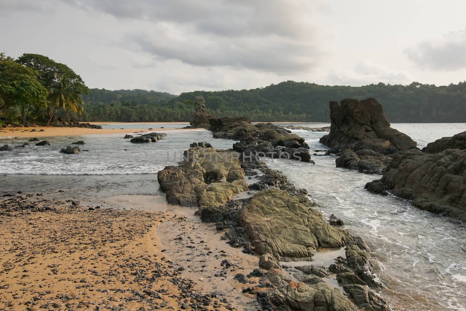 Praia Coco on an overcast day, Principe Island, Sao Tome and Principe, Africa