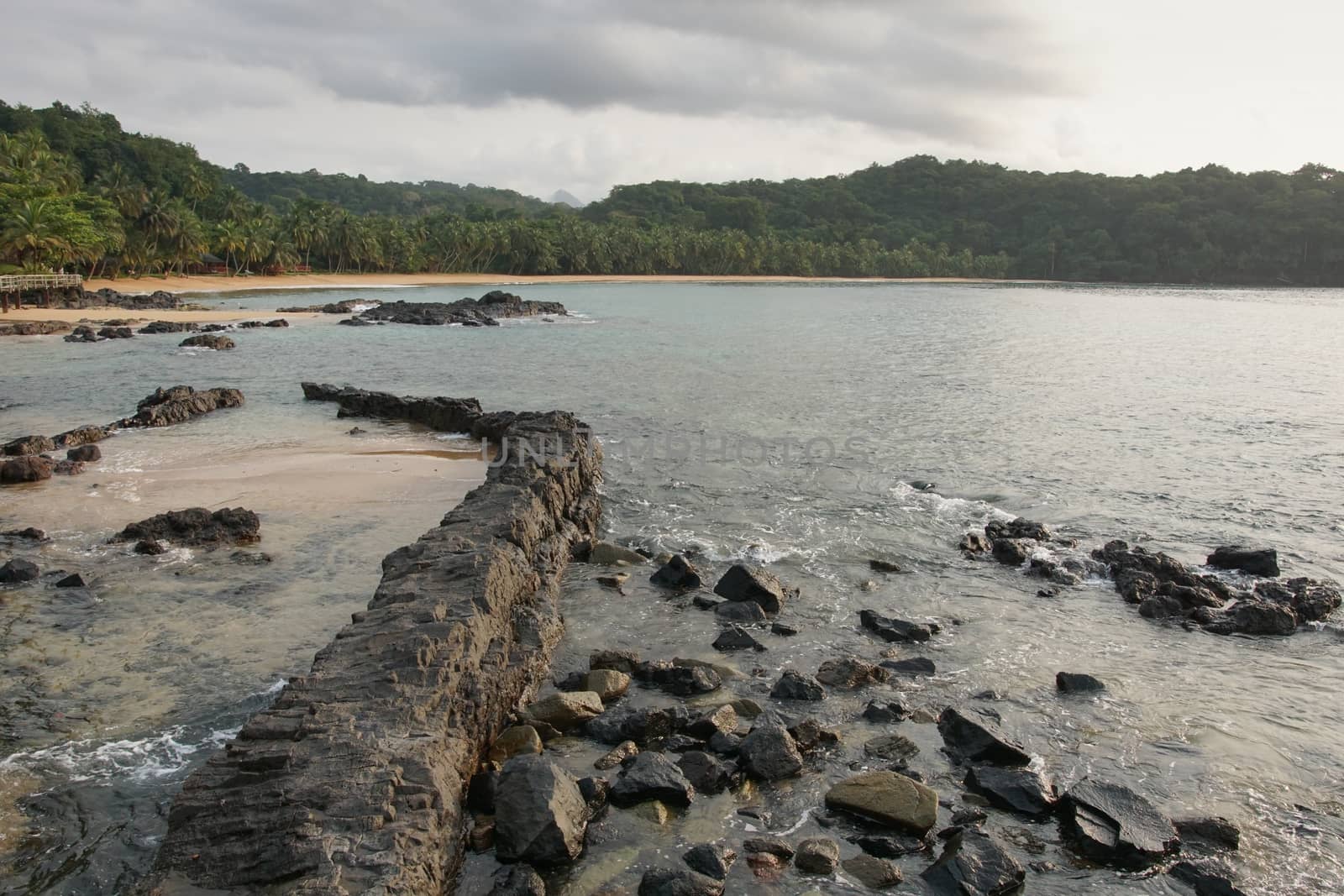 Praia Coco on an overcast day, Principe Island, Sao Tome and Principe, Africa