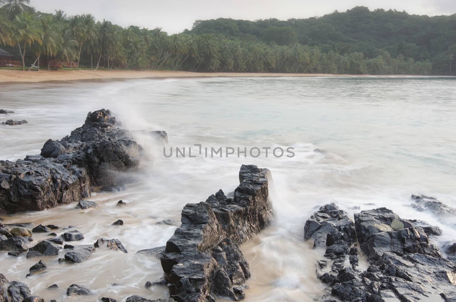 Praia Coco on an overcast day, Principe Island, Sao Tome and Principe, Africa