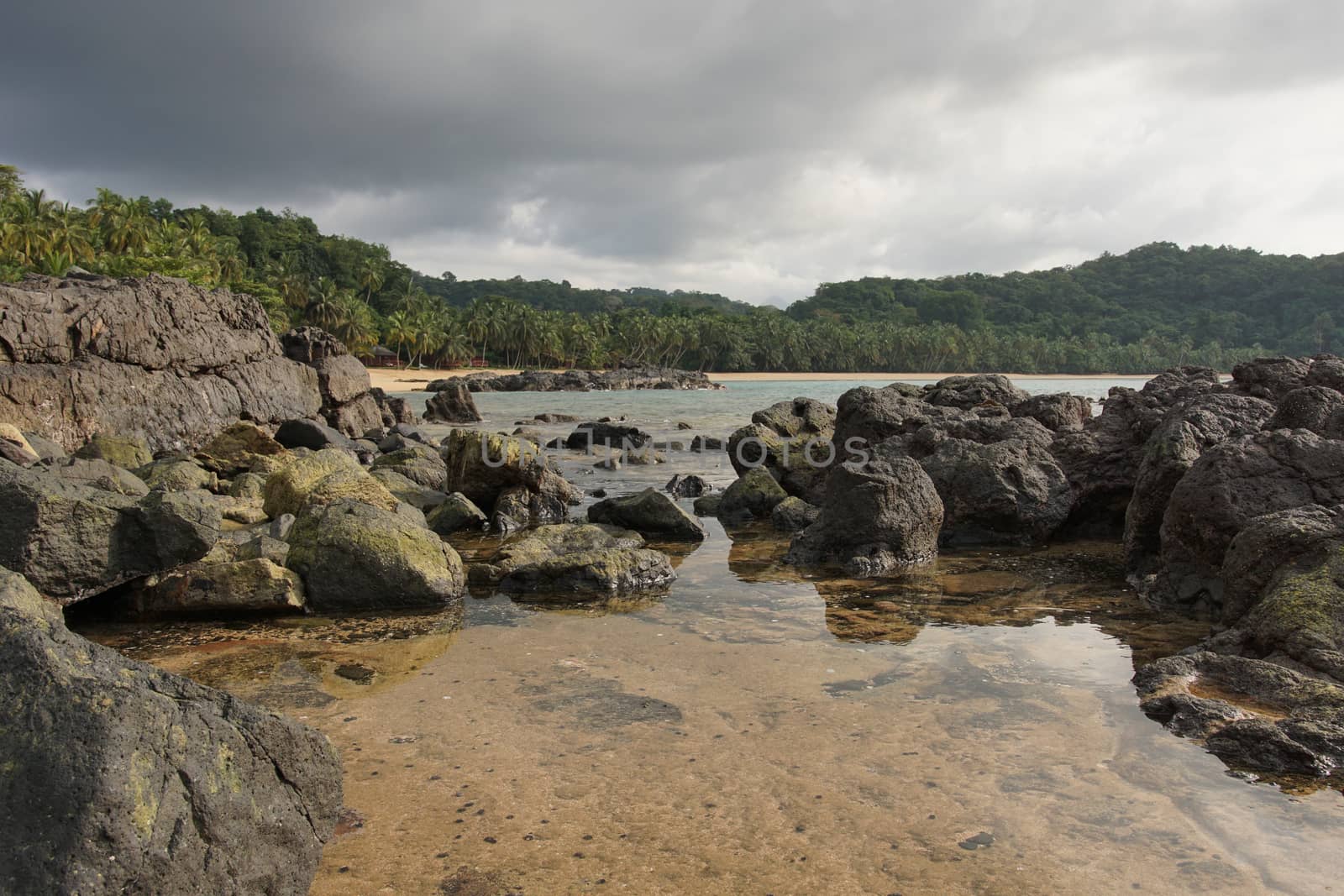 Praia Coco on an overcast day, Principe Island, Sao Tome and Principe, Africa