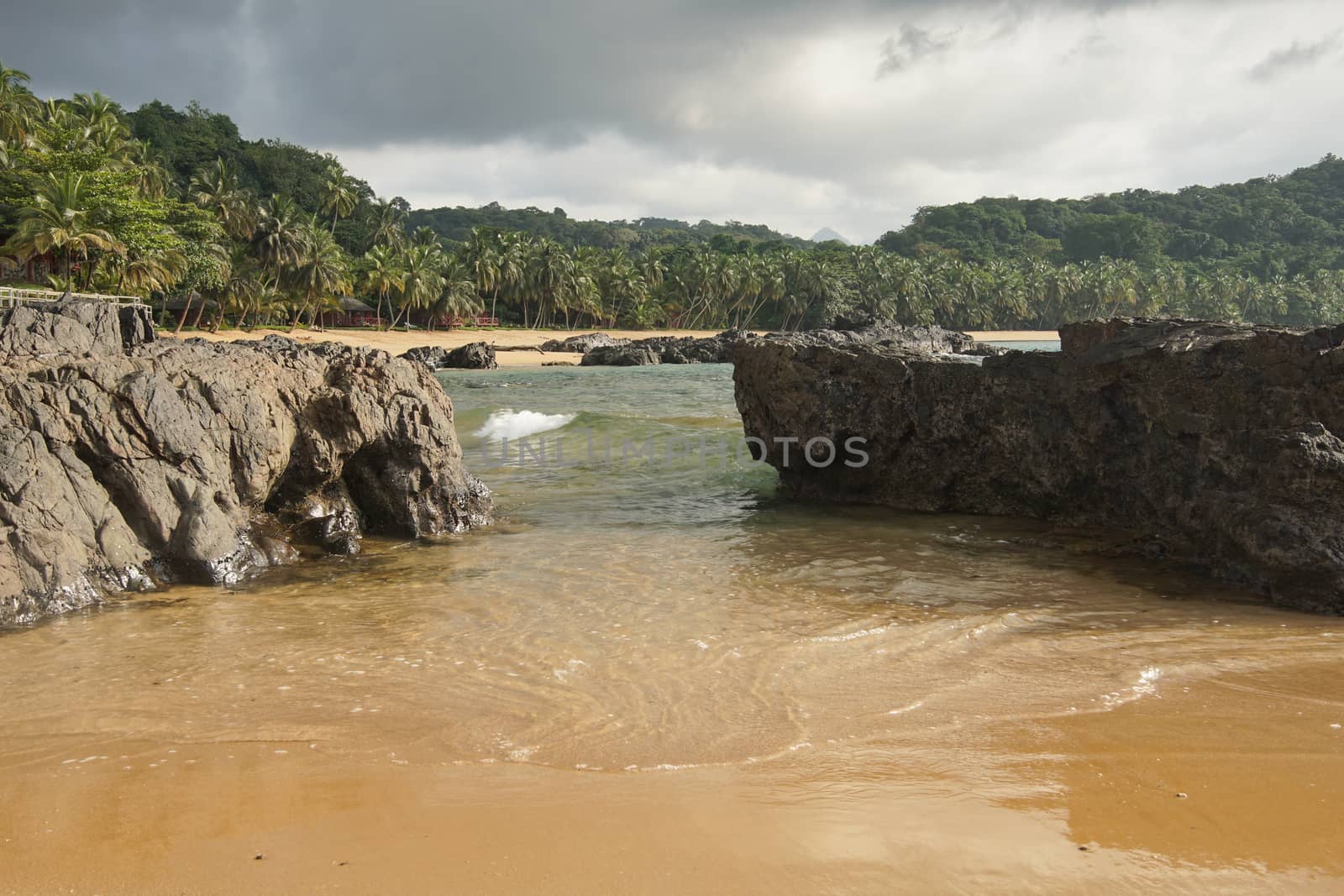 Praia Coco on an overcast day, Principe Island, Sao Tome and Principe, Africa