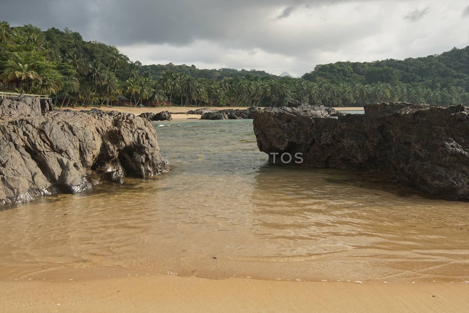 Praia Coco on an overcast day, Principe Island, Sao Tome and Principe, Africa